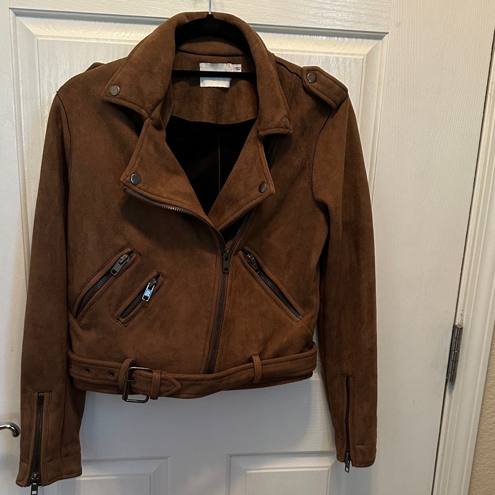 Lush Brown Faux Suede Moto Jacket Size Small